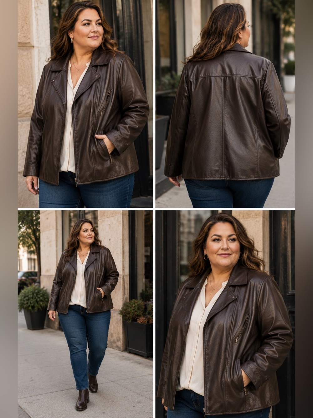 Vtg JL Studio Leather Moto Jacket 20W Plus Chocolate Brown Biker Y2K Streetwear